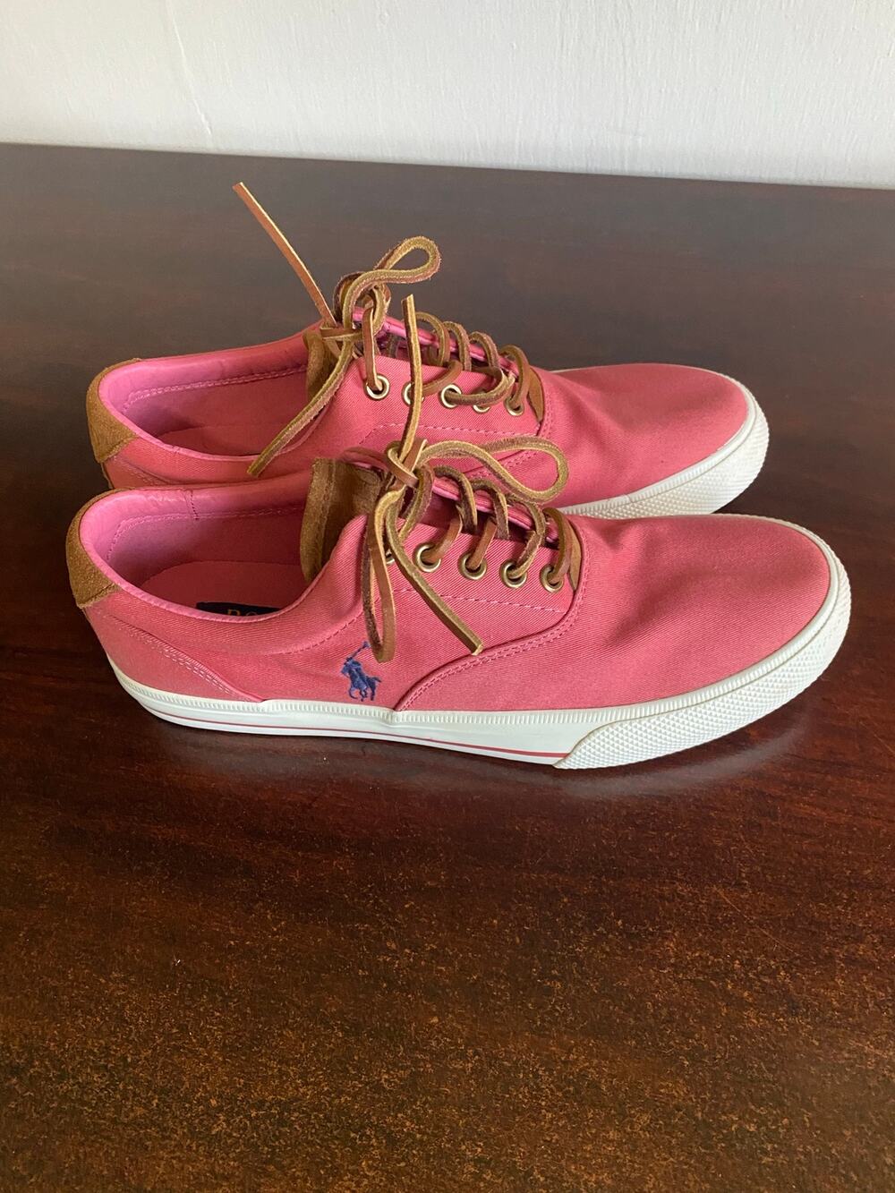 Mens Polo Ralph Lauren Vaughn Red Canvas Leather Boat Shoes 8D Preppy Casual